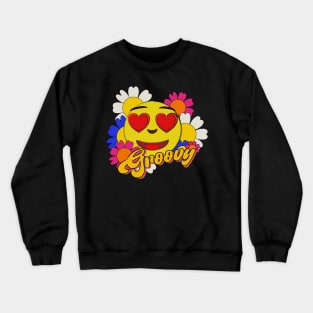 Groovy happy face with flowers Crewneck Sweatshirt